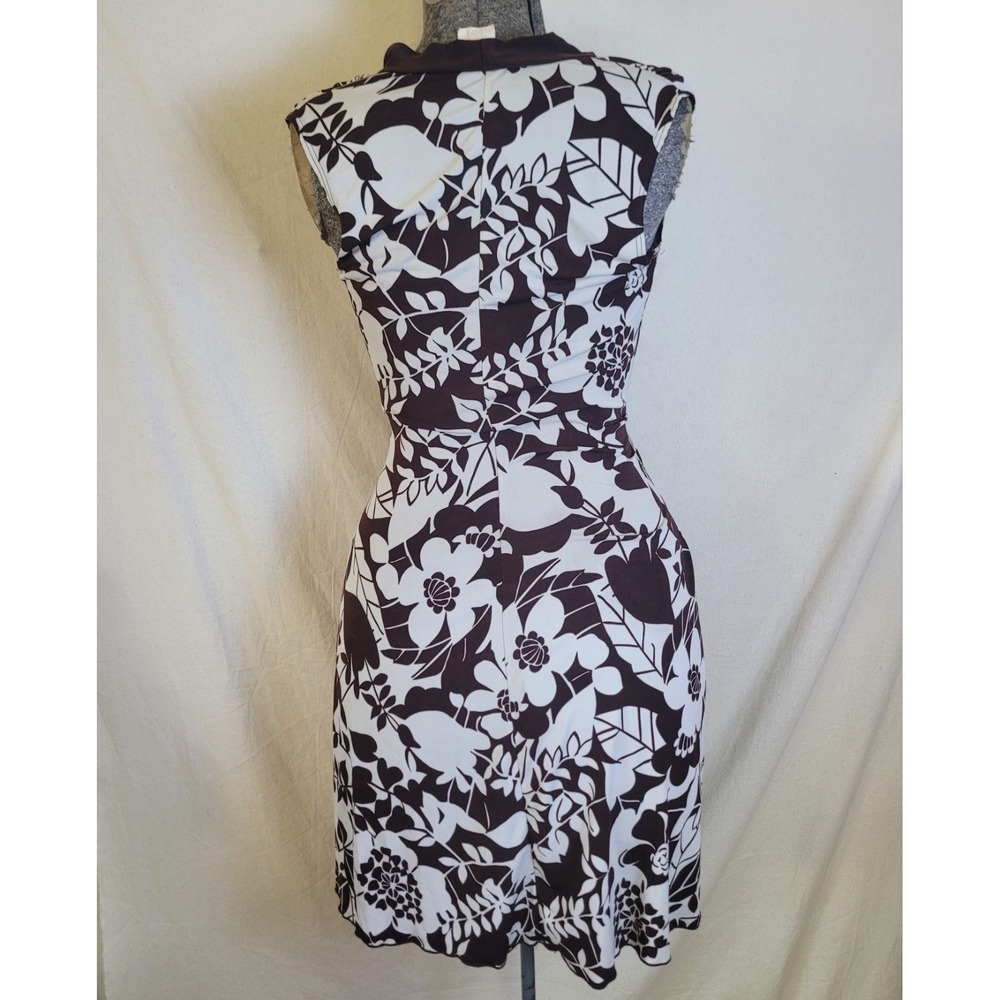 Vintage 90s Y2K Brown White Floral Dress La Belle Stretch Tropical S V Neck - Picture 5 of 12